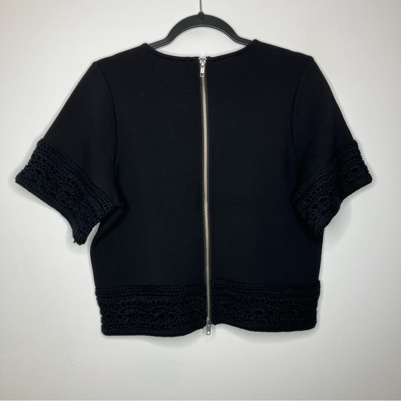 NWT DH NEW YORK Maci Scuba Top Crochet Hems Black Medium - Picture 3 of 7